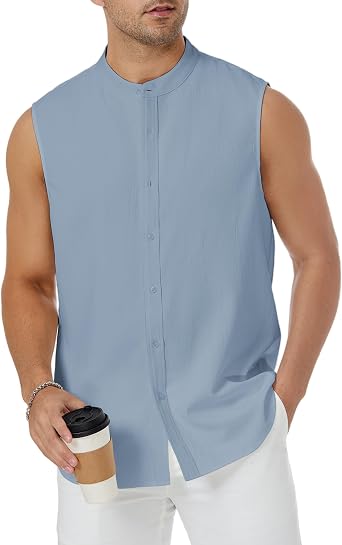 YAMANMAN Mens Sleeveless Shirt Lightweight, Soft-Textured Button-Down Tank for Summer, Beach, or Vacation in Style