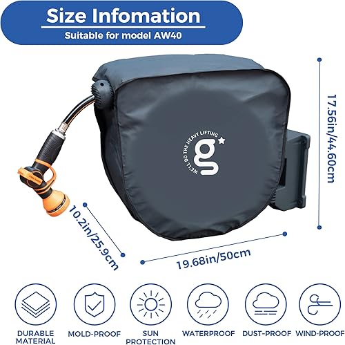 Miniatura 8 de Giraffe Tools Cubierta de carrete de manguera para el modelo AW40 resistente a los rayos UV, impermeable y retráctil carrete de manguera de jardín