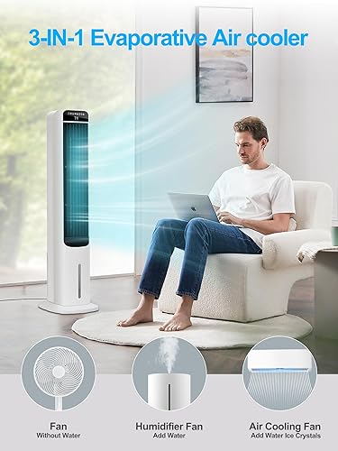 Miniatura 3 de Ventilador de refrigeración que sopla aire frío, enfriador de aire evaporativo portátil, enfriador de pantano con oscilación de 80, 3 modos,
