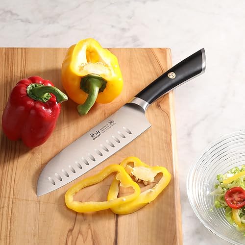 Miniatura 5 de Cangshan Cuchillo Santoku de acero alemán forjado de 7" de la serie ELBERT (negro)