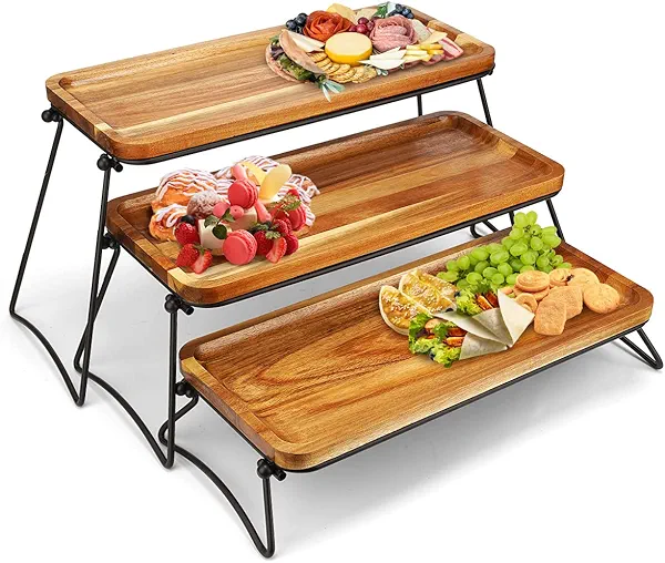 Manspdier 3 Tier Cupcake Stand & Towers Serving Tray for Party, Acacia Wooden Dessert Table Display Set, Decorative Tiered Decor Small Chees Charcuterie Boards Rustic Wood Platters Trays, (A010)