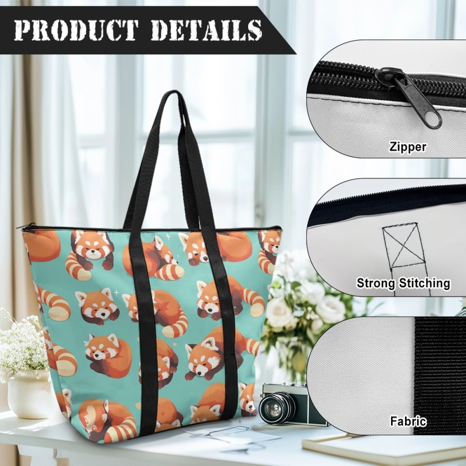Tote Bag Tela Bolsas de Tela Poliéster Bolso de Mano de Mujer Reutilizable Bolsa Compra Plegable Tote Bag Cremallera Bolso Viaje Duradero Totebag