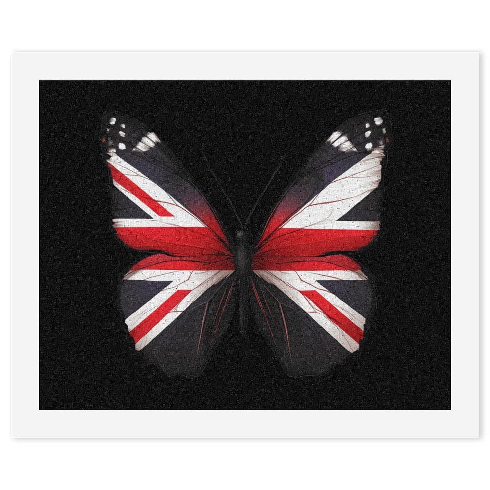 Malen nach Zahlen, Motiv: England-Flagge, Schmetterling, lustiges Malen-nach-Zahlen-Set für Erwachsene, Baumwolle, digitales Ölgemälde, Heimdekoration, Geschenk, 60 x 75 cm