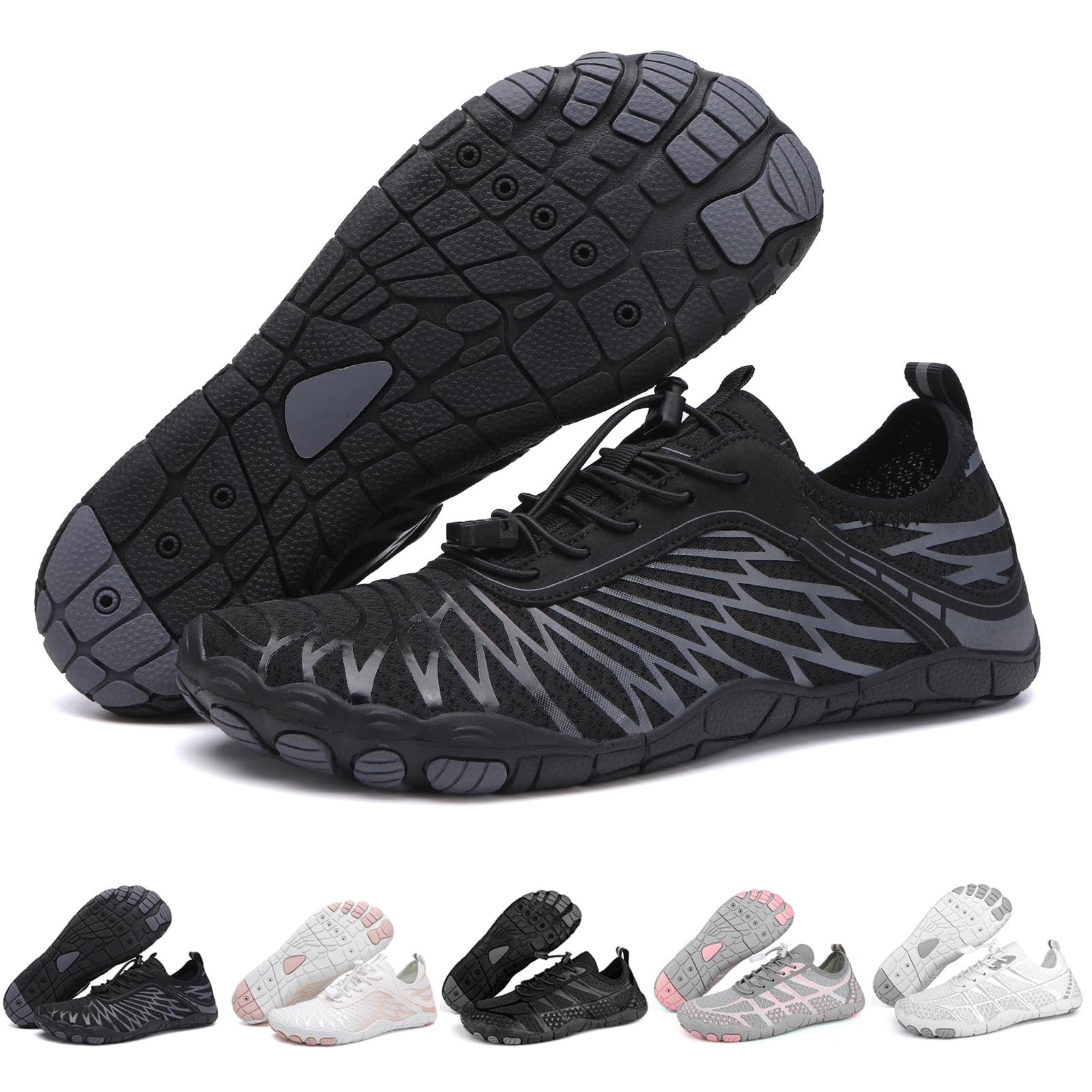 zasqiz Barefoot Shoes Womens Mens Minimalist Breathable Non-Slip Wide Toe Quick Dry Water Hiking Walking Shoes Athletic Footwear, B Black 40