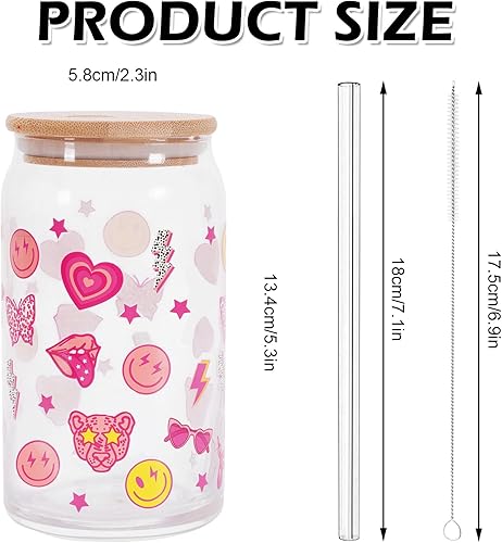 Miniatura 2 de Whaline Lata de vidrio preppy Face Star Lightning Lips - Vasos de cerveza de 16 onzas, vasos para beber bohemios, taza de café helado transparente