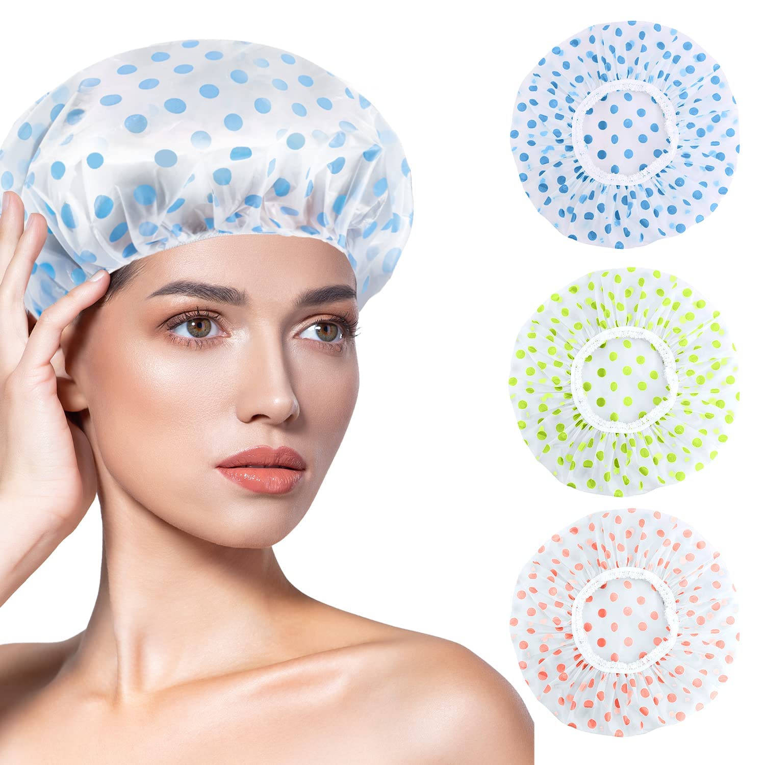 calitate24 Waterproof Shower Caps, Plastic Shower Cap, Elastic Bath Cap, Reusable Shower Caps, Large Hair Cap for Women, Girls, Spa, Salon Multipurpose Reusable Caps for All Size, Pack of 2-picture-55