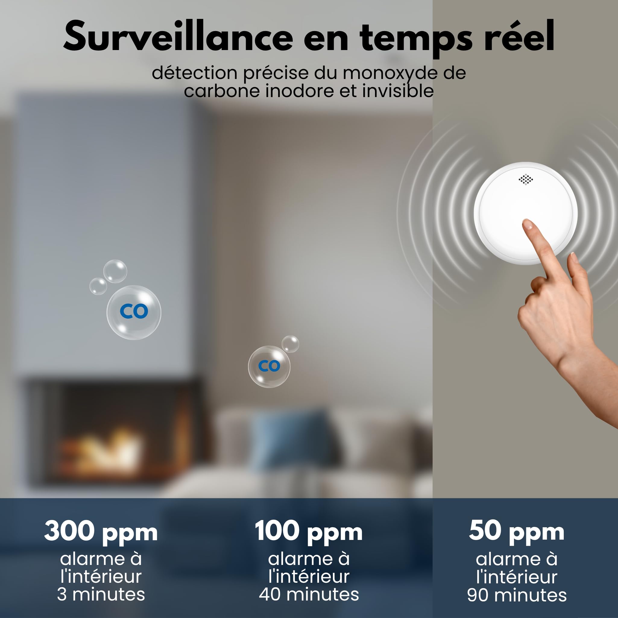 Aroha Safety Pro Détecteur Combiné avec Fumée et Monoxyde de Carbone Sleep Line - Batterie de 10 Ans - Alarme Incendie & Alarme de CO - 5 pièces