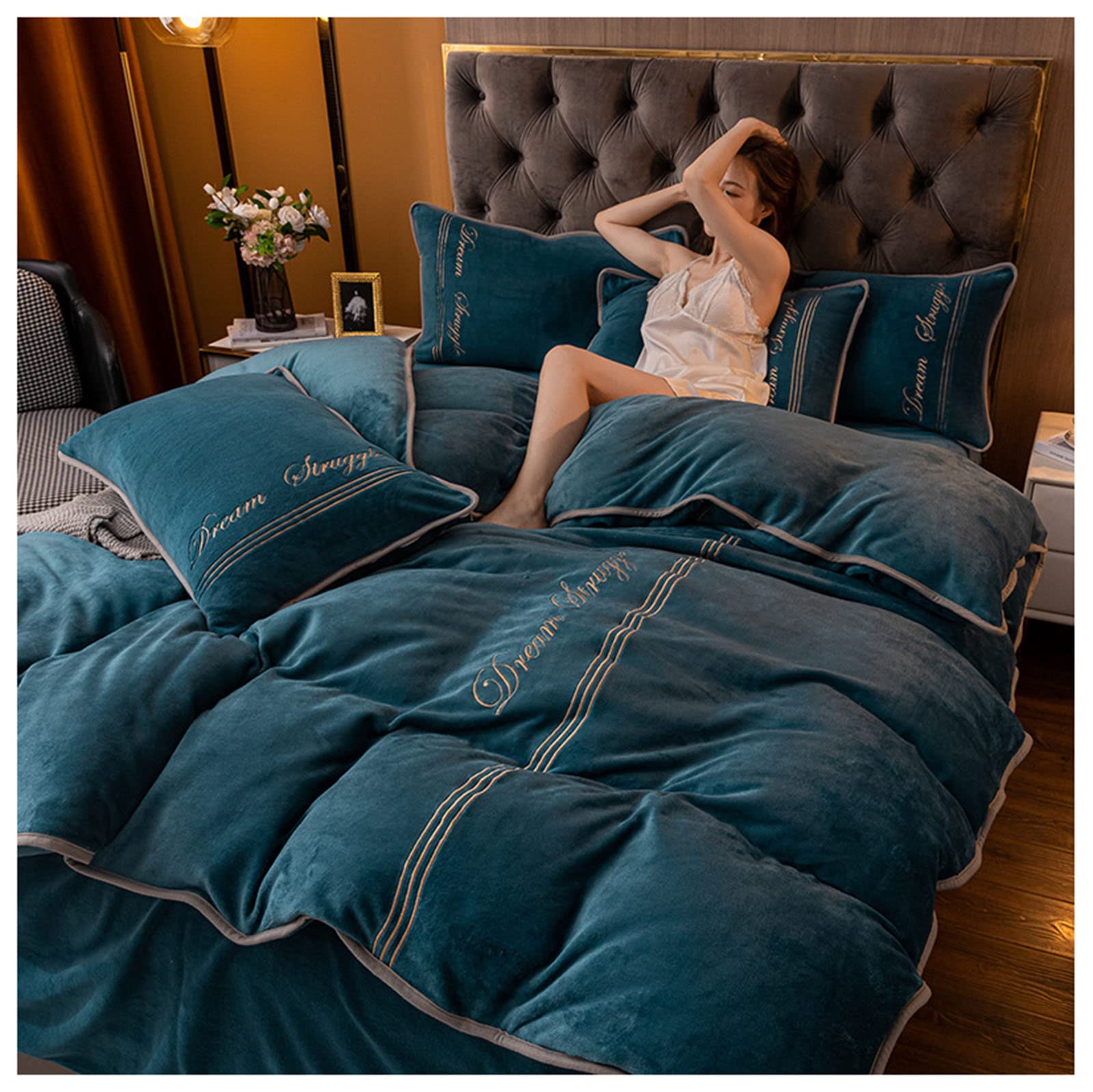 Housse de couette flanelle anti-froid parure de lit hiver parure 4 pièces