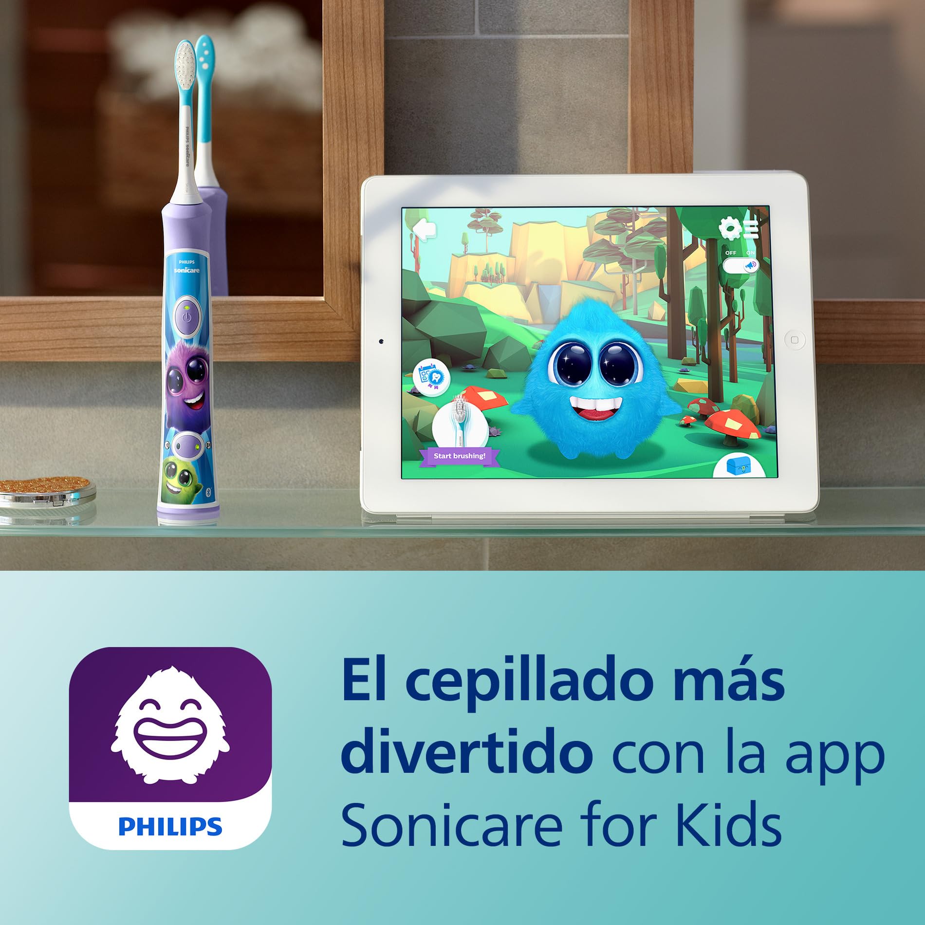 Philips Sonicare For Kids, brosse à dents électrique sonique avec appli, pour enfants de 3 ans et plus, avec KidTimer et KidPacer pour un brossage minutieux, violet, modèle HX6322/12