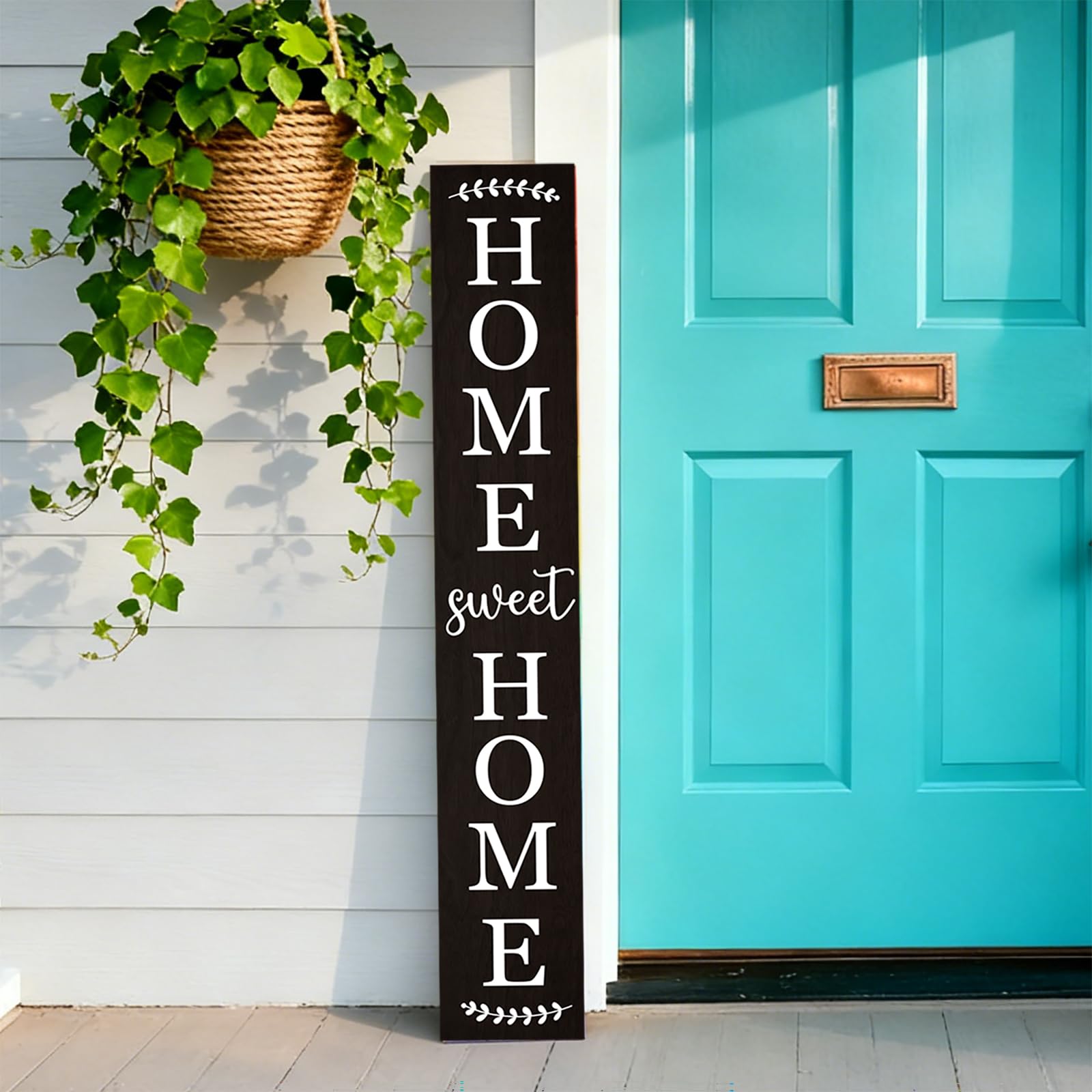 Home Sweet Home Drewniany znak na werandę pionowe wiszące dekoracje znak powitalny drzwi wejściowe stojący dekoracyjny znak 117 x 18 cm tablice do dekoracji na zewnątrz podwórka (czarny)