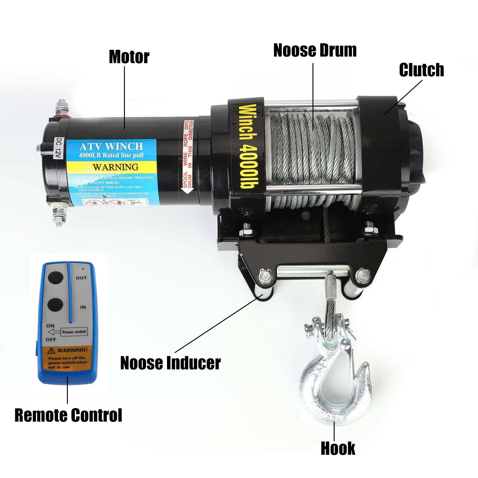 Trintion Elektrische Seilwinde 12V 4000lbs 1818kg mit Funkfernbedienung und Handschalter Hebezug für Quad Boot ATV