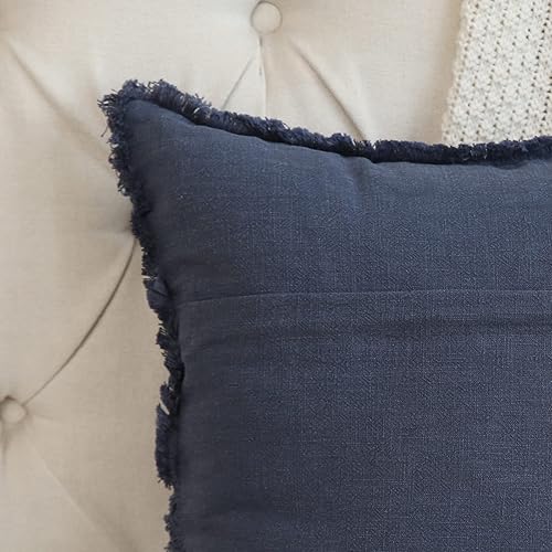 Miniatura 3 de Hckot Funda de almohada de lino de 20 x 20 pulgadas, funda de almohada lumbar azul marino con borlas y flecos, cojines decorativos rústicos para