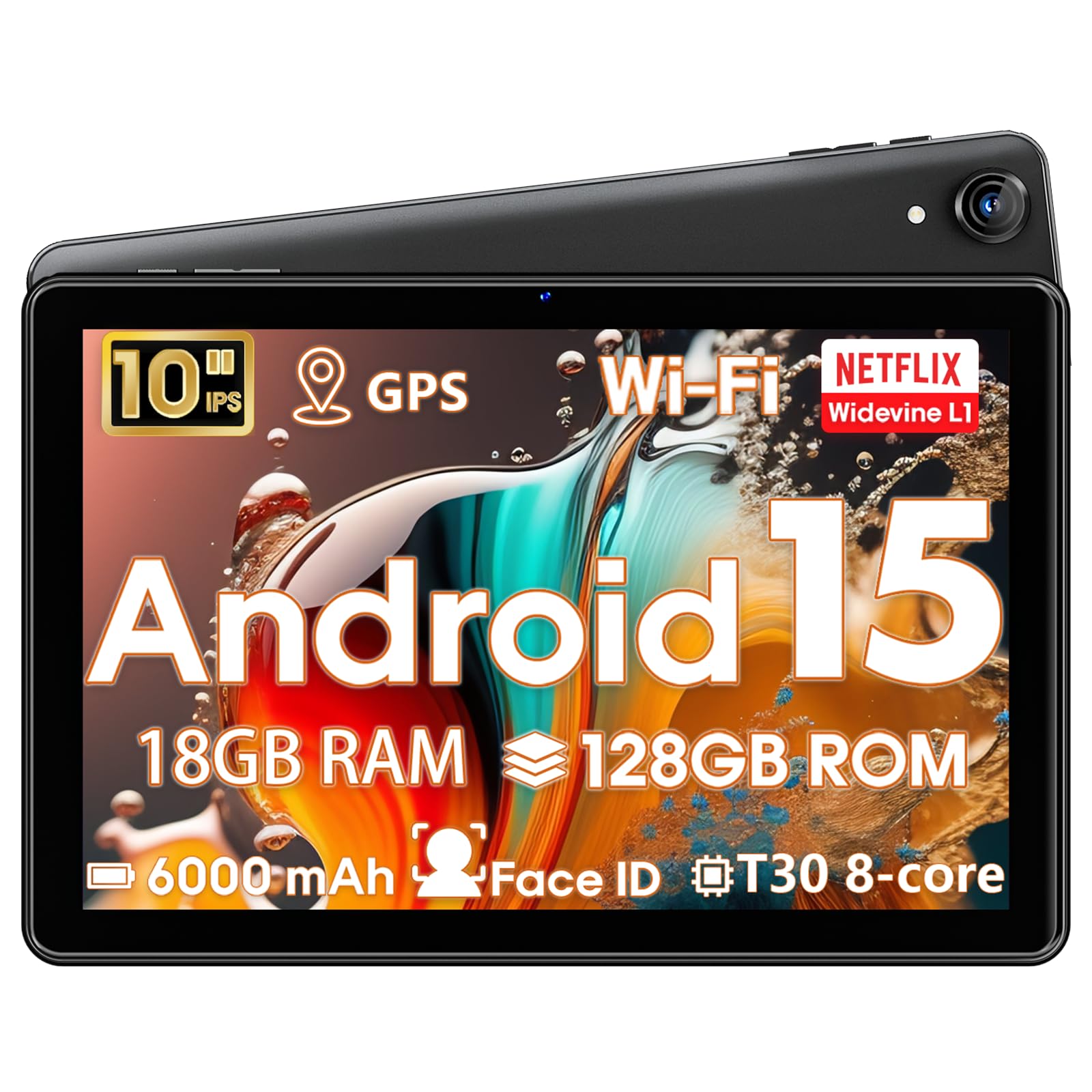 Android 15 Tablet 10 Inch, 18GB RAM 128GB(1TB Expandable), T30