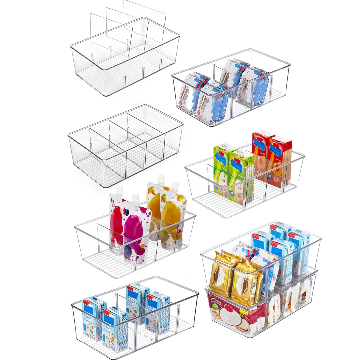 AIYULONG 8er Kühlschrank Organizer mit 4 Fächern, BPA-Freie Küche Stapelbarer Lebensmittel aufbewahrungsbox für Teebeutel,Snacks,Gewürze