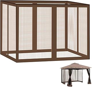 Mosquitera de repuesto universal para cenador, malla resistente con cremalleras y ganchos, pared de 4 paneles, ideal para patio, jardín, tienda de campaña, color marrón, 3 x 3,6 m