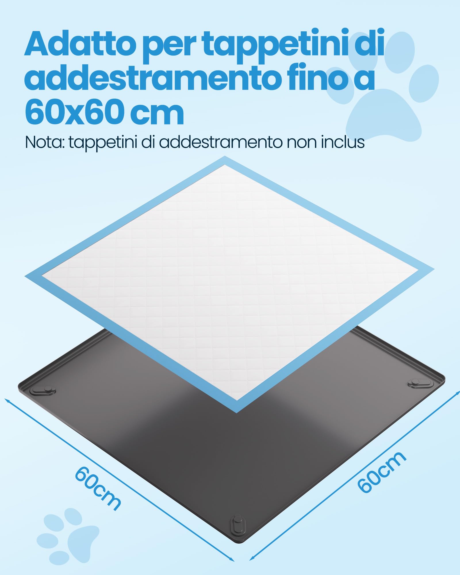 Kittyspout Vassoio Porta Traversine per Cani con 4 Clip Magnetiche – Base in Silicone Antiscivolo con Bordi Alti Antitrafilamento – Riutilizzabile per Cuccioli e Cani Anziani – 60 x 60 cm