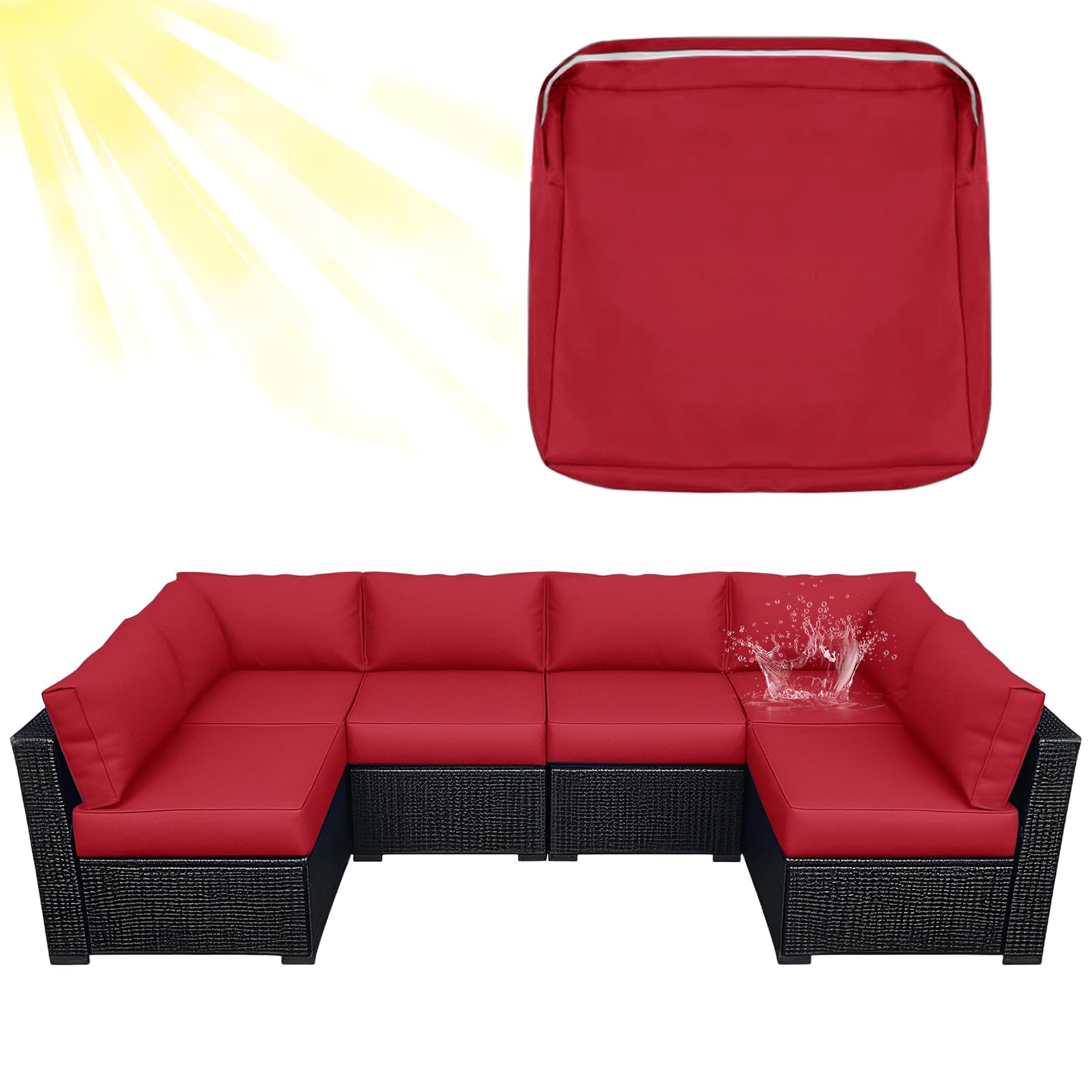 ZYBSLCSY Waterproof Replacement Cushions Slipcover for Outdoor Furniture Protector, Non-Slip Patio Chair Seat Cushion Cover with Zip, Garden Rattan Couch Cover (Magenta,4 pieces 60×55×10cm)