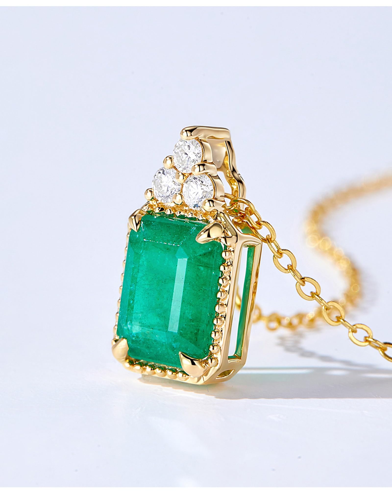 Collana in oro giallo con smeraldo 9 K/14 K/18 K, ciondolo rettangolare con smeraldo naturale da 1 ct con diamante, collana in vero oro da donna