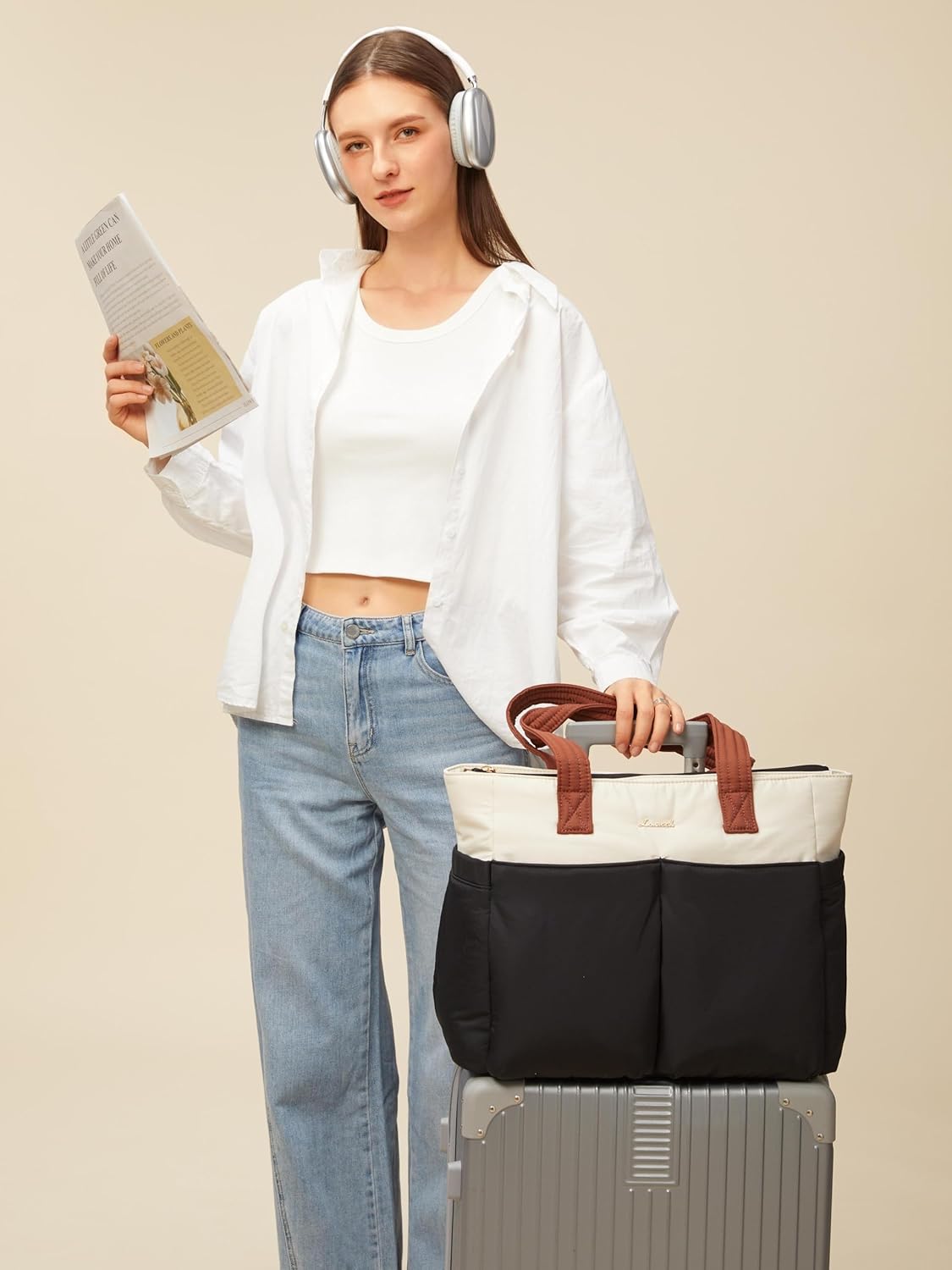 LOVEVOOK Puffer Tote Bag with 8 Pockets&Cosmetic Bag, Waterproof Work Bag for Women, Puffer Tote for Women Work, Travel, Gym - Image 2