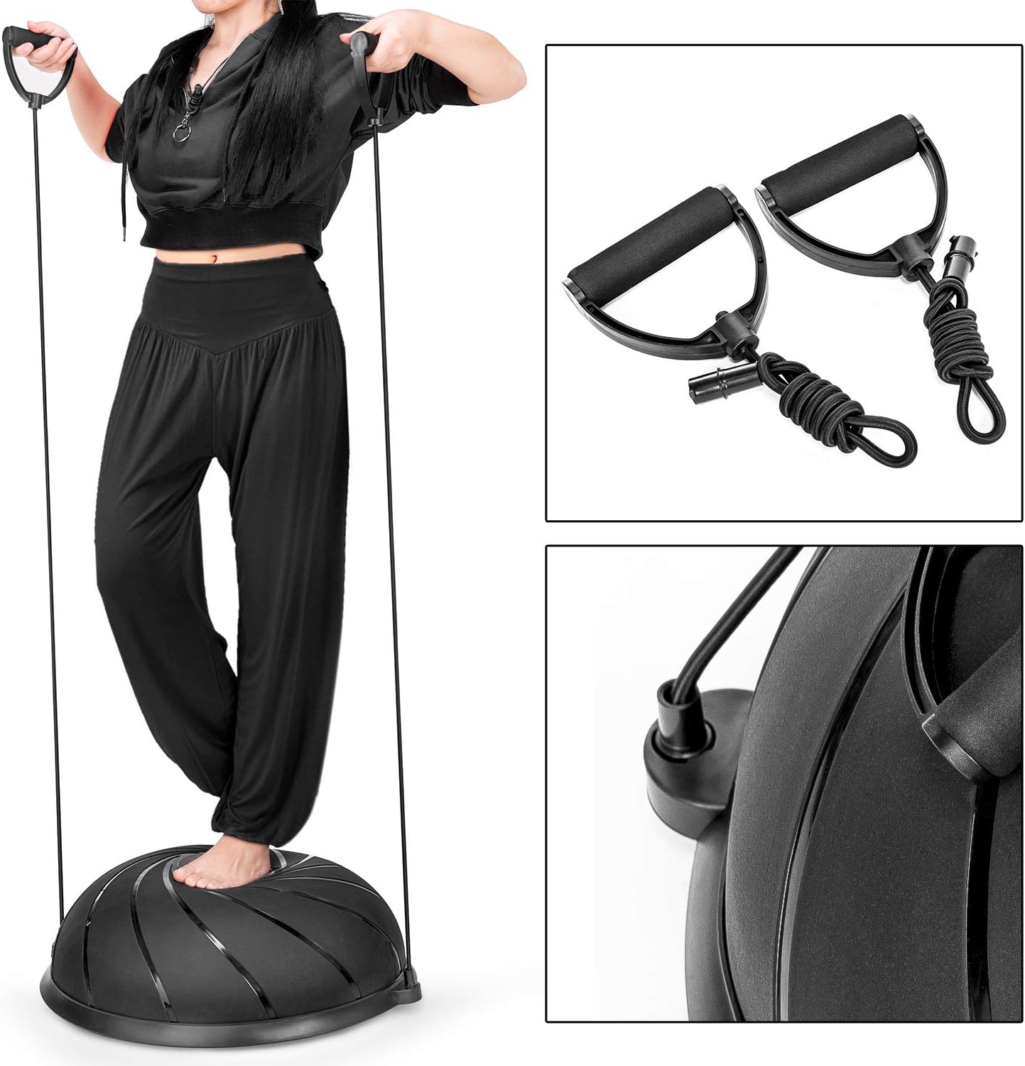 Wonder Maxi Half Balance Ball Trainer Yoga Exercise Ball with Resistance Bands Foot Pump Anti Slip for Yoga Fitness, Strength Exercise, Core Training, Home Gym Physical Therapy Supports up to 660LBS