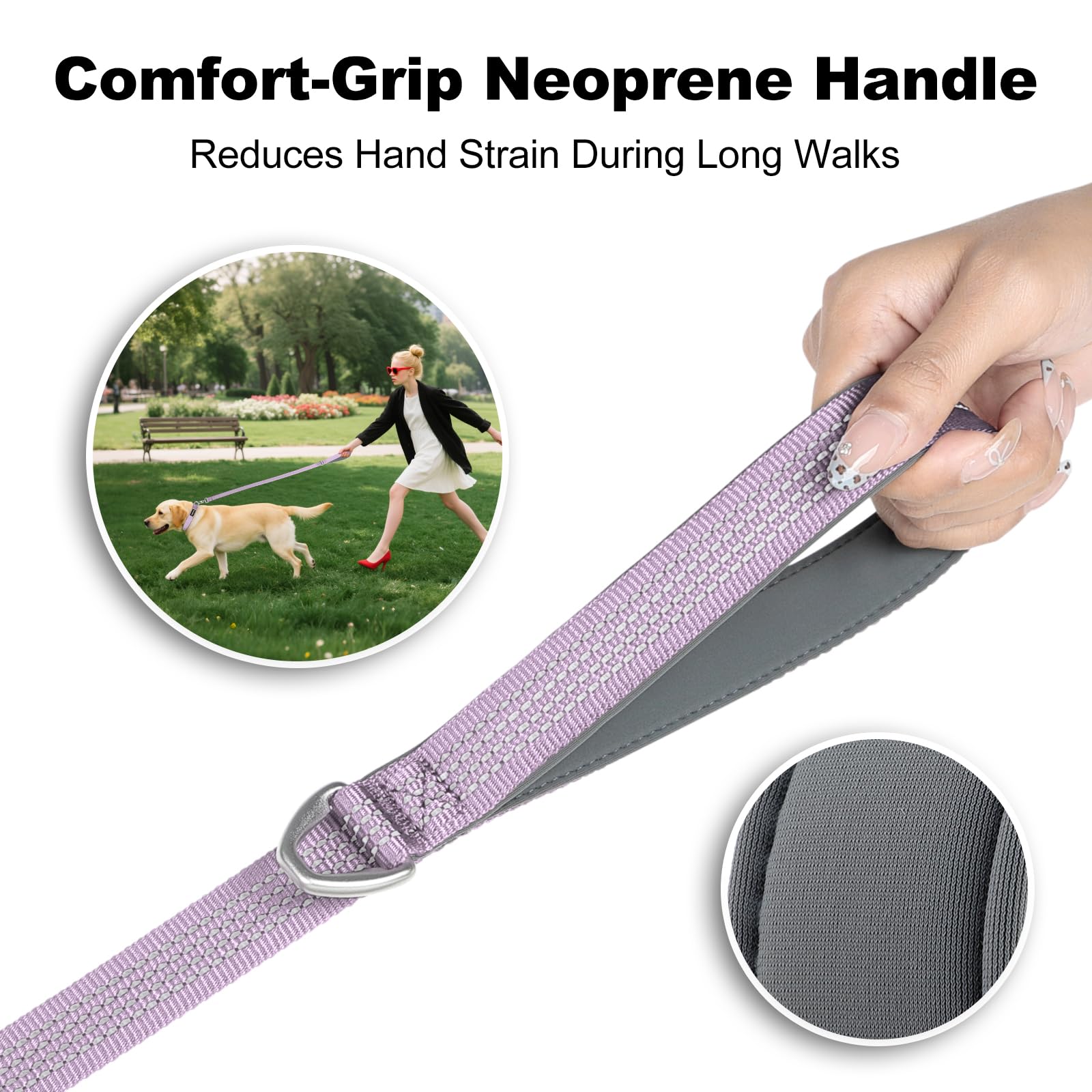 Plutus Pet Heavy Duty Dog Lead with Lockable Aluminum Carabiner, 4/6 Feet Long, Double-Sided Reflective Nylon, Padded Handle - Image 4