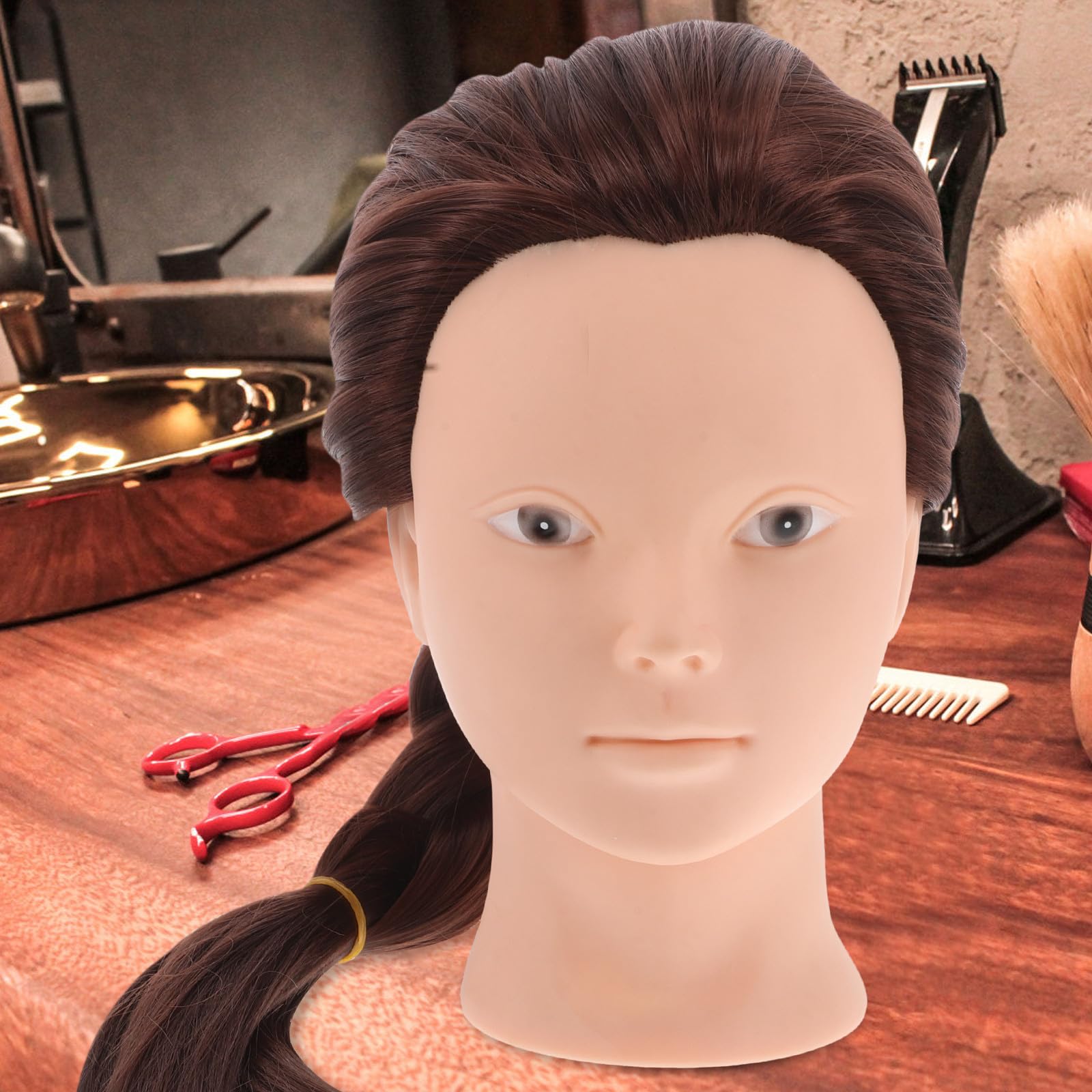 Healeved Schminkpuppenkopf Braun mit Hitzebeständigen Fasern und Silikon für Frisurübungen und Flechtpraxis für Friseurschulen und Make Up Training