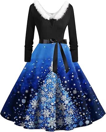 Vestito Di Natale Donna In Maglia Invernale Con Renne E Fiocchi Di Neve – Abito Bodycon Manica Lunga, Slim Fit, Taglie S-XXL