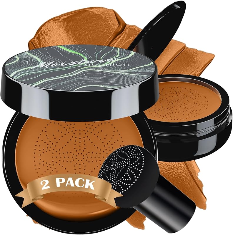 Cushion Foundation Concealer Full Coverage CC Cream, 2PCS Deep | Weightless Long-Lasting, Natural Look Face Makeup Foundation for Mature Skin, BB Cream Makeup for Older Women Tattoo Cover up