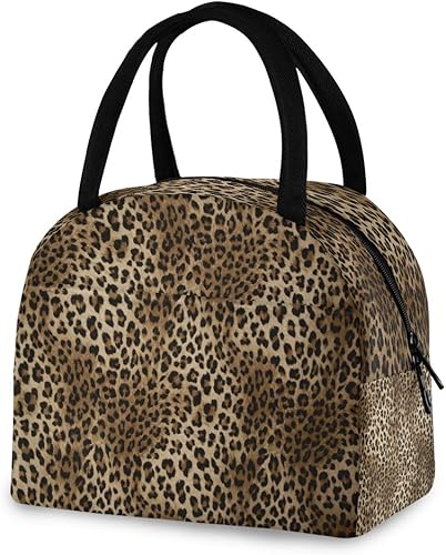 Bolsa de almuerzo vintage con estampado de leopardo y piel de animal, hielera, aislada, portátil, con cremallera, para hombres, mujeres, niños y