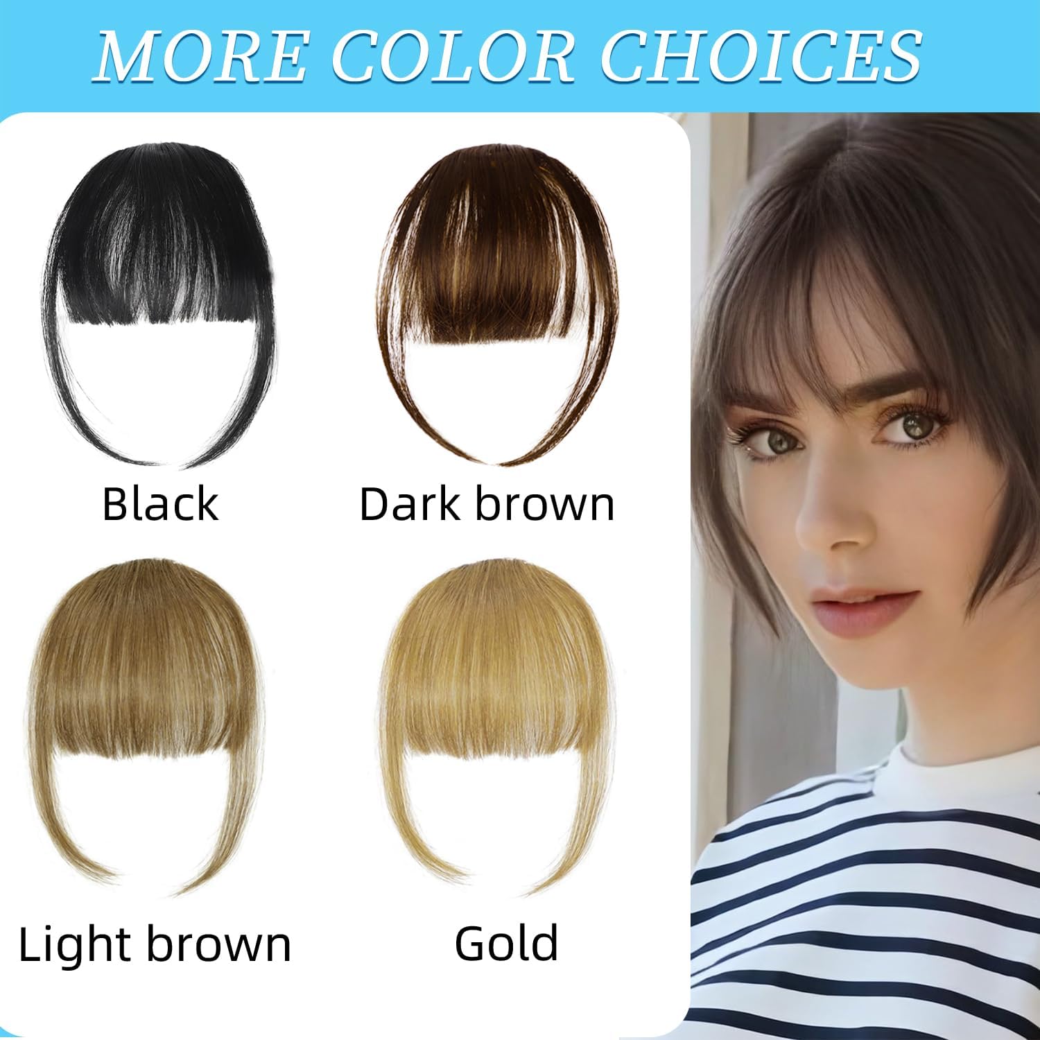 100% Real Human Hair Clip in Bangs for Women - Natural Look Fringe Hairpiece with Temples, Wispy or Curved Bangs Options(Dark Brown) - Image 4