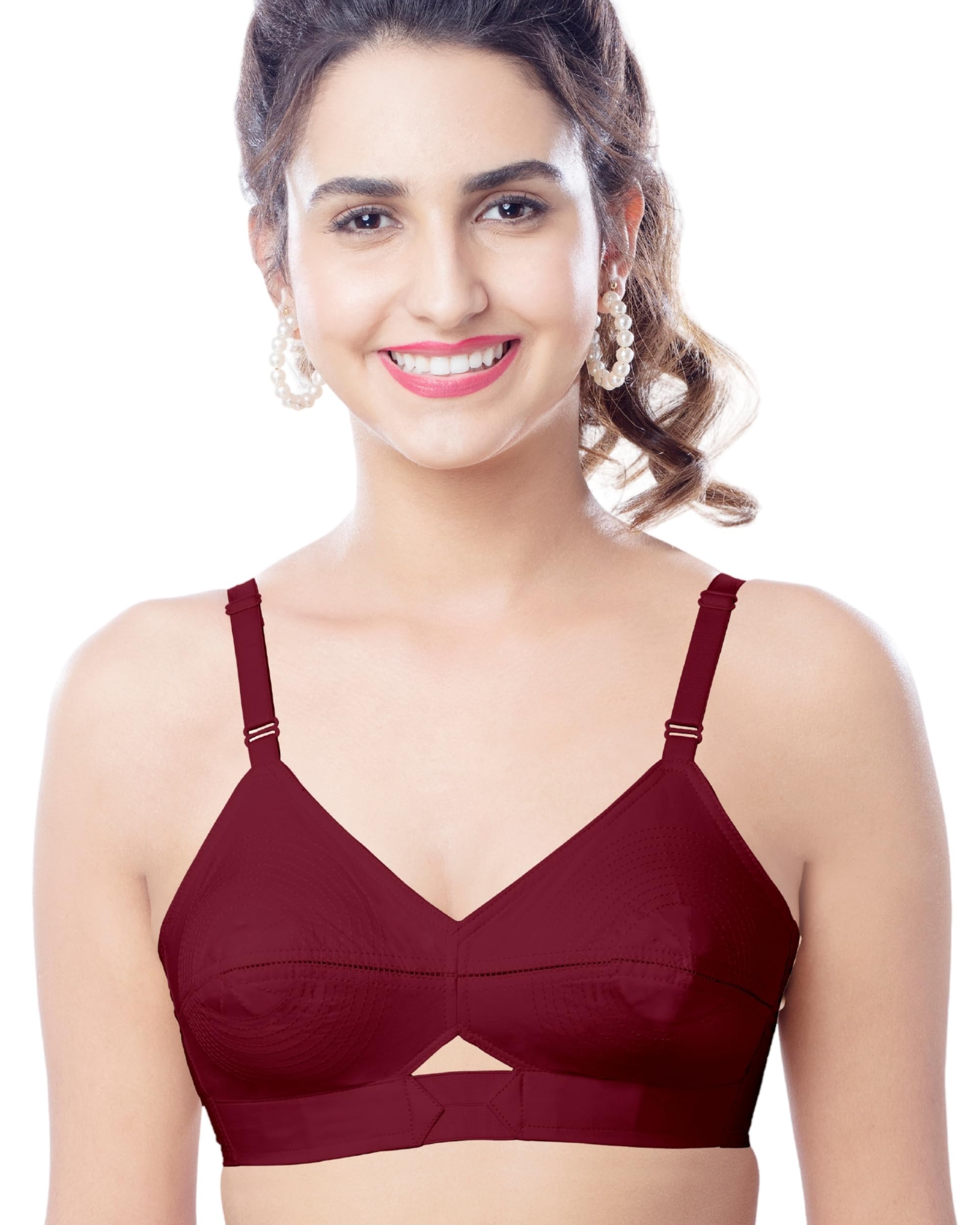 Brida Kavya Xtra Soft Cotton Round Stitch Bra for Women | Full Coverage | Non-Padded | Wireless | Double Layer Heavy Bust | Combo | Colours May Vary