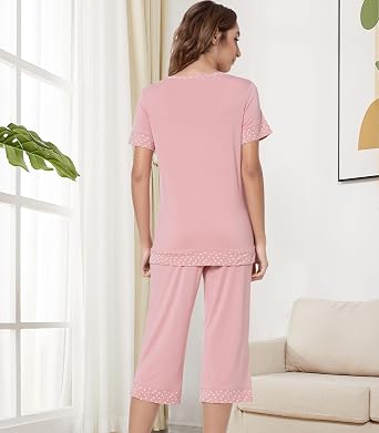 NACHILA Women's Bamboo Pajama Set – Capri Pants & Short Sleeve Top, Plus Size Loungewear