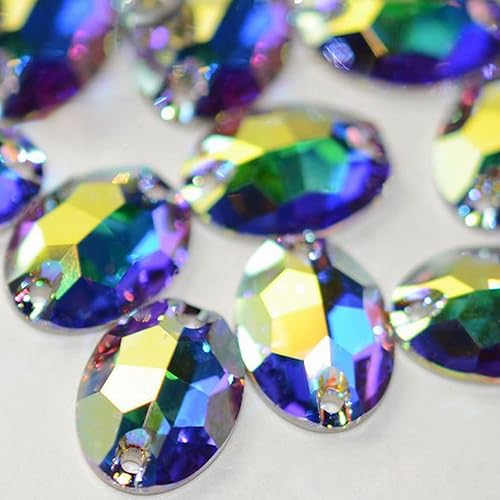 Diamantes de imitación para coser con parte trasera plana, para ropa, manualidades, decoración de cuentas, cristal K9 (elipse AB, 0.433 x 0.630 in