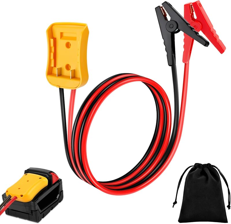 Cabo auxiliar de partida Tevacohn com adaptador para baterias DEWALT 20 V, fio 8 AWG e 2 ft (60,96 cm)