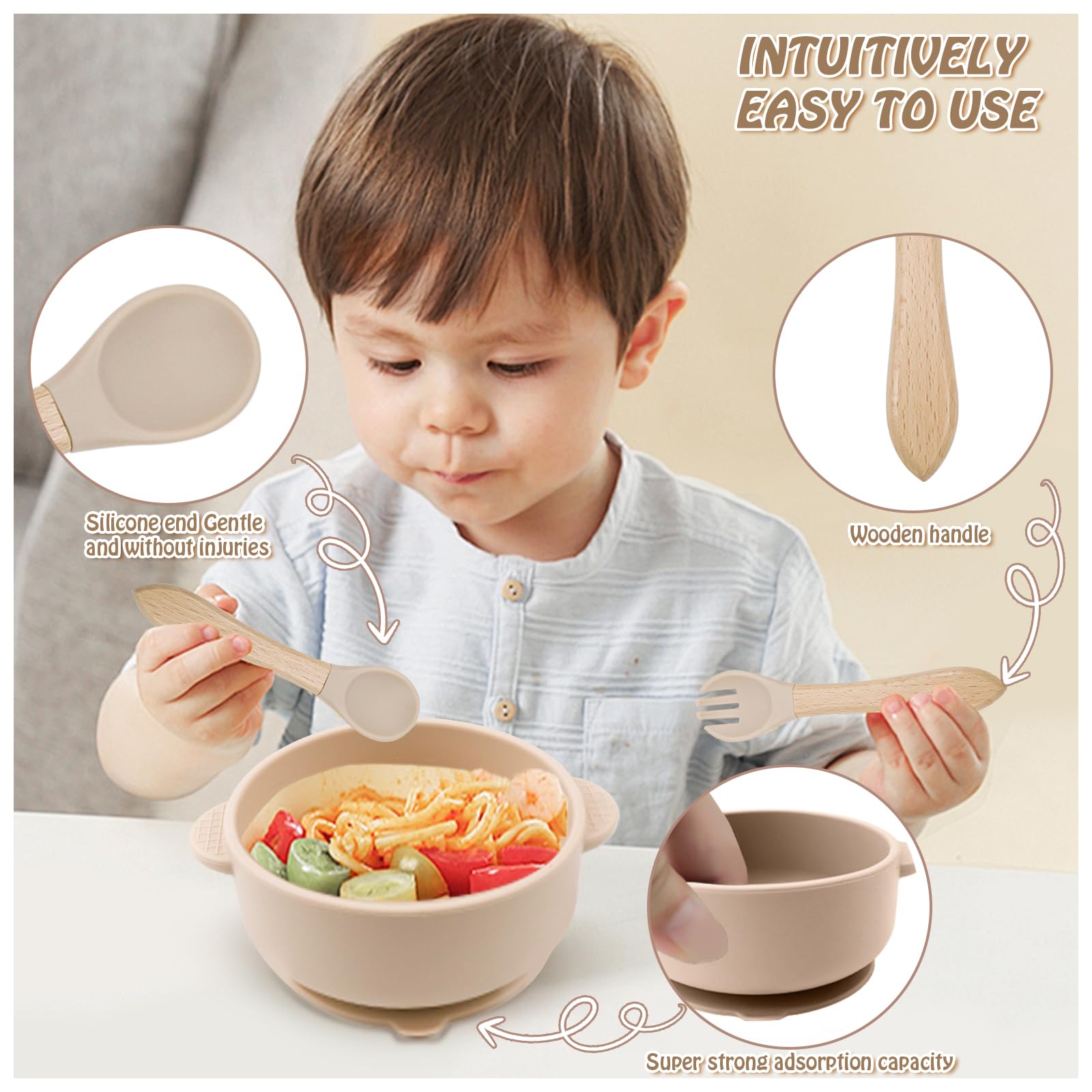 Set Stoviglie In Silicone Per Bambini | 8 Pezzi Con Ventosa | Piatto, Ciotola, Tazza E Cucchiai | Anti-BPA E Sicuro