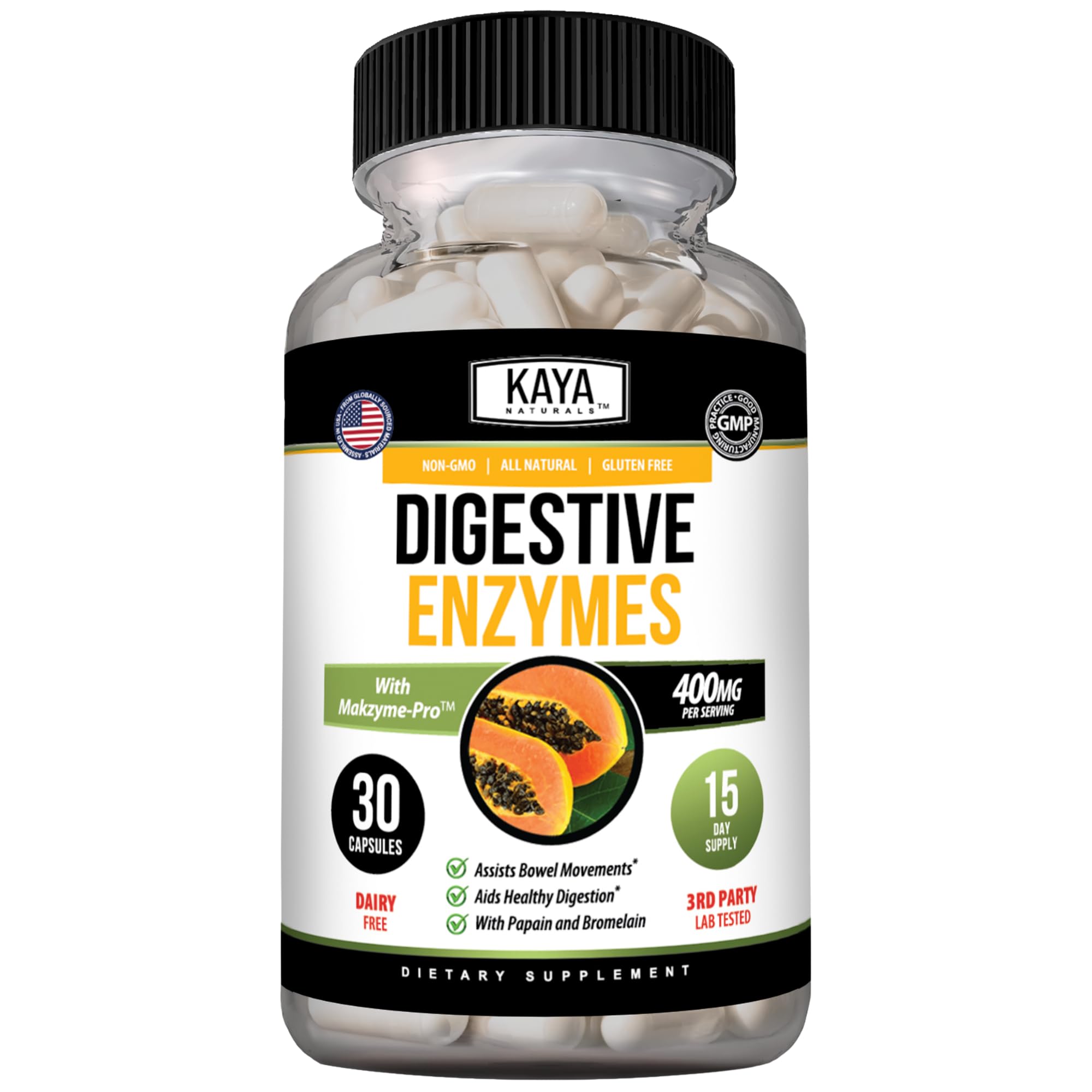 Kaya Naturals Digestive Enzymes 60 Veggie Capsules 30 Count (Pack of 1)