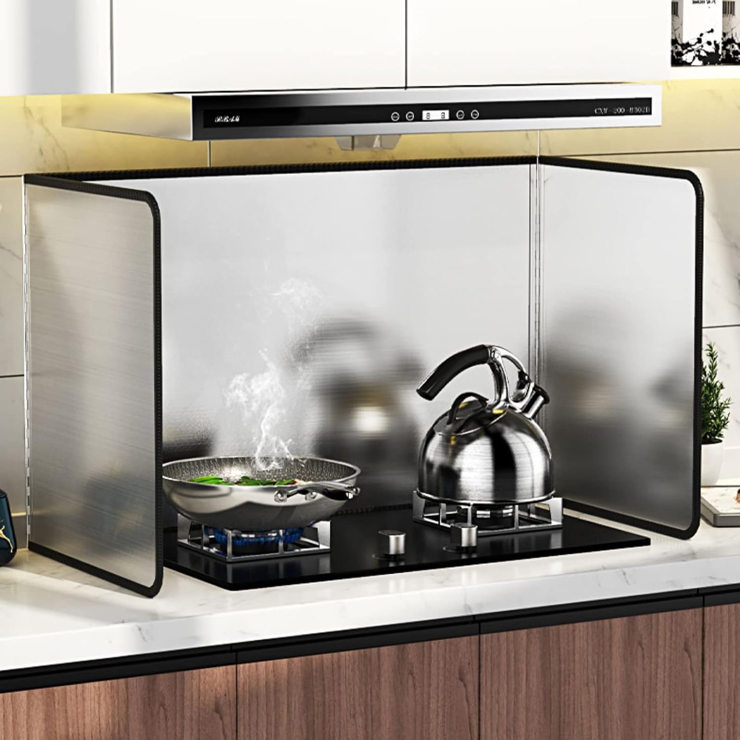 Stainless Steel 3-Sided Stove Splash Guard - Foldable Nonstick Oil Splatter Shield for Frying, Cooking & Grilling - Effective Grease Protector & Kitchen Wall Shield