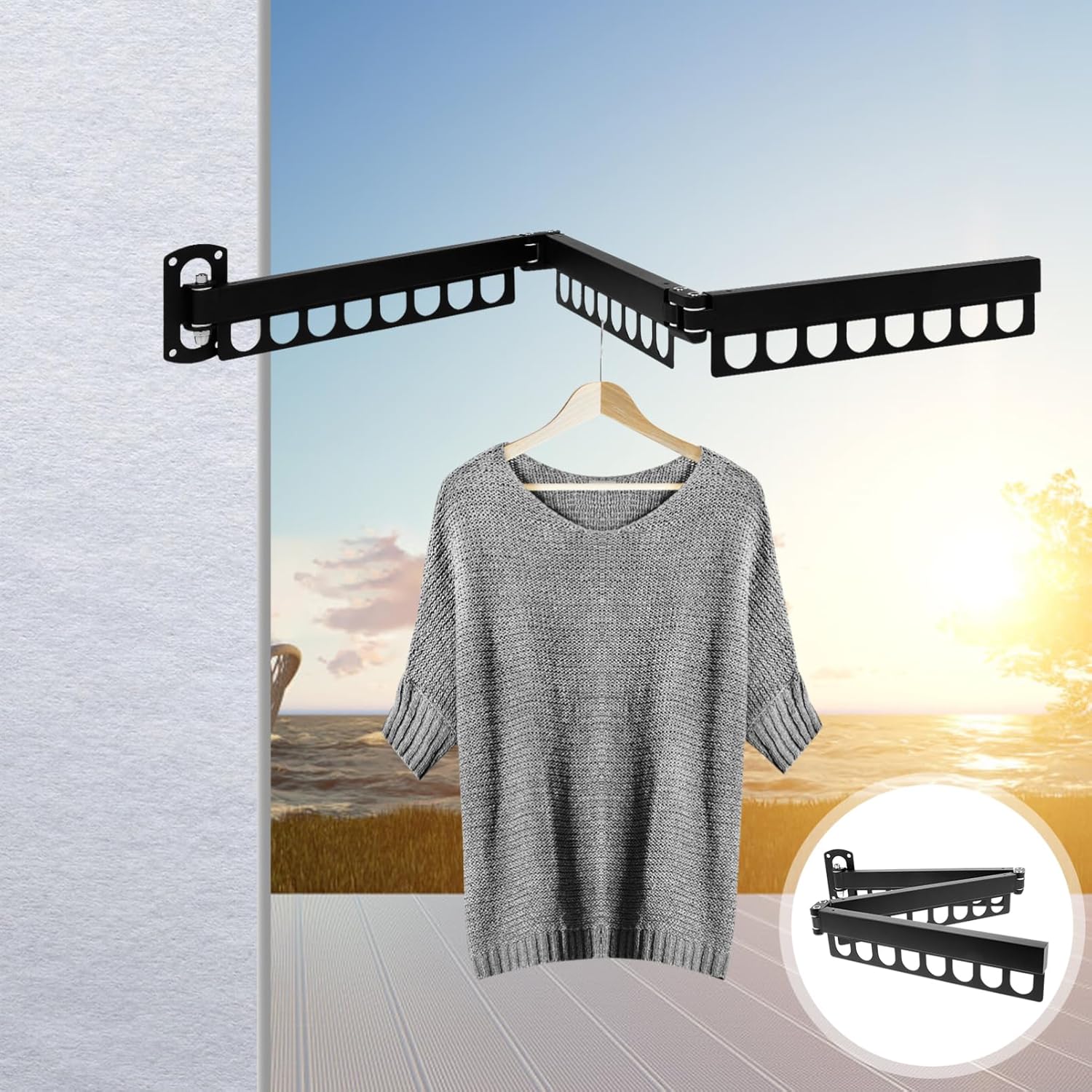 Wall-Mounted Folding Clothes Drying Rack Space-Saving Indoor Laundry Organizer No-Drill Installation Garment Hanger for Apartments