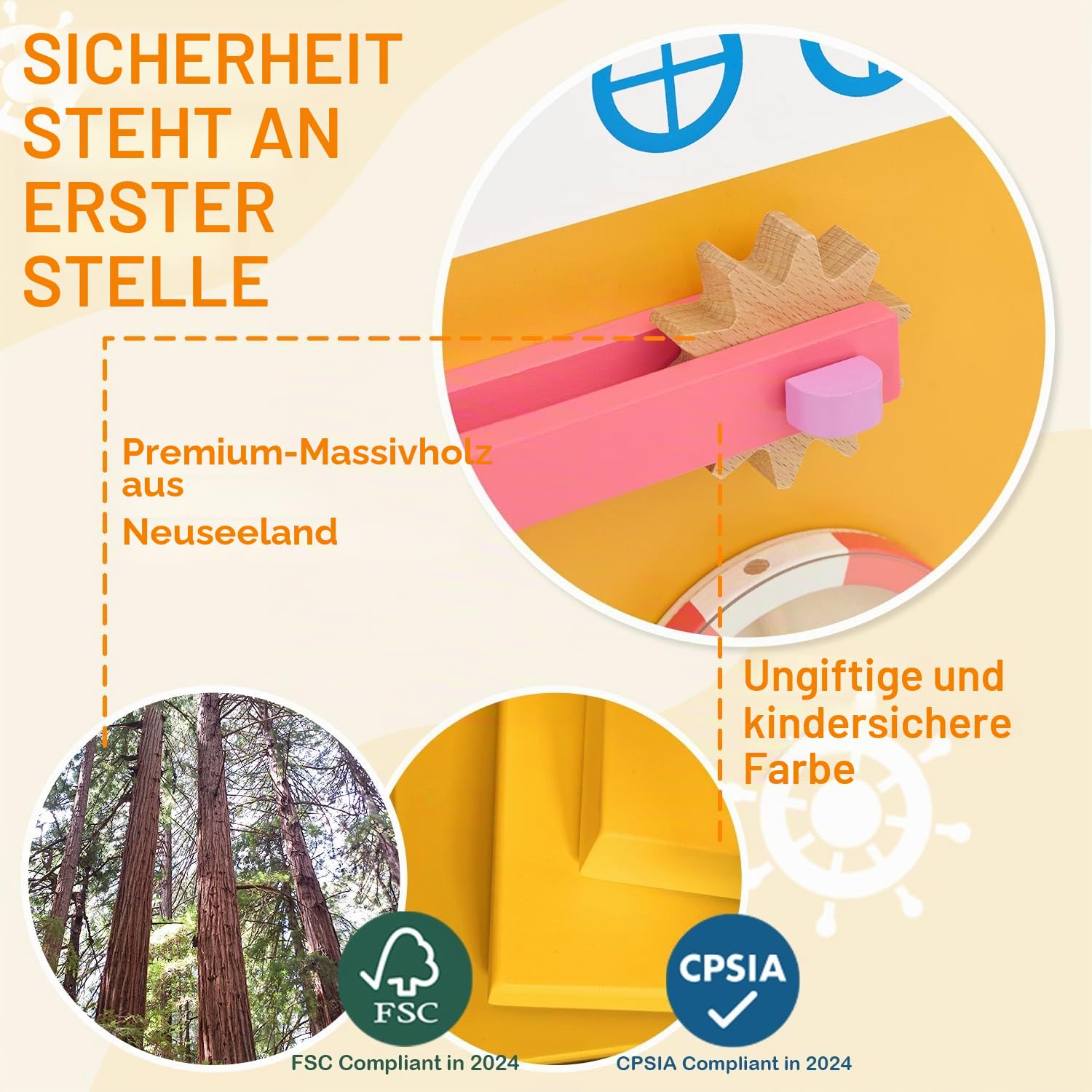 Monläurd Holzschiff Aktivität Wandpaneel für Kinder, sensorisches Wandspielzeug, Aktivitätswürfel, Wandspielzeug für Kleinkinder 1-3, Spielzimmer-Spielzeug, Kindertagesstättenmöbel, Montessori Busy