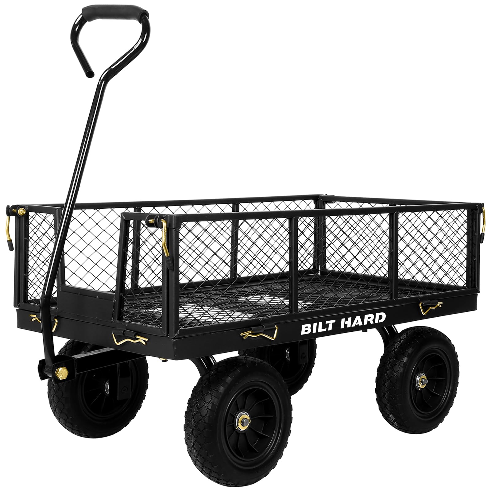 400 lbs 10" Rubber Tires Steel Garden Cart with 180° Rotating Handle and Removable Sides, 4 Cu.Ft Capacity Utility Heavy Duty Garden Carts and Wagons