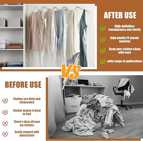 Miniatura 3 de 20 bolsas de plástico transparente para ropa, almacenamiento de ropa colgante, tamaño de viaje, 23.6 x 35.4 in