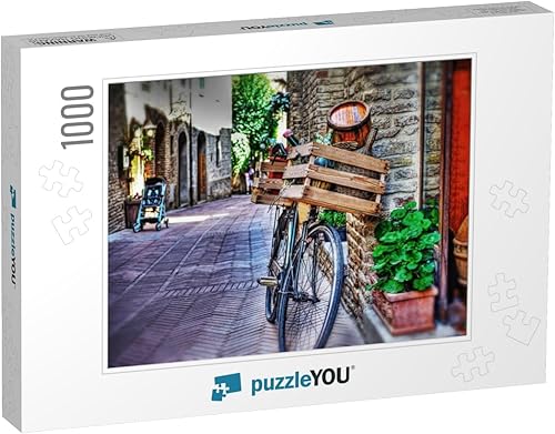 Old Bike with Wooden Case Against a Brick Wall in San GIM... Jigsaw Puzzle Jigsaw Puzzle with 1000 Pieces