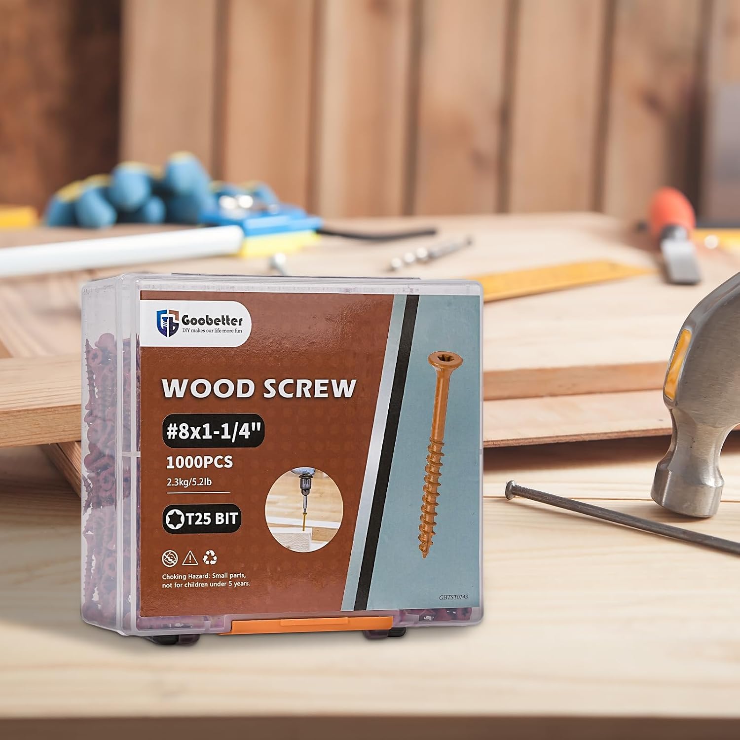 Deck Screws 1-1/4 Inch, 1000 Pcs Wood Screws#8 x 1-1/4", Rust Resistant, Epoxy Coated Exterior Wood Screw, Torx/Star Drive Head Outdoor Screws, Includes 2 Pcs T25 Star Bits, Brown