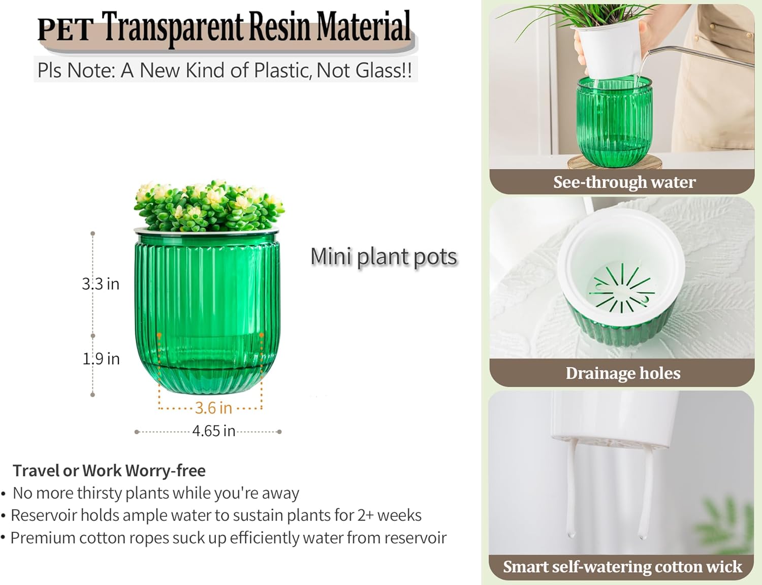 Melphoe Self Watering Pots for Indoor Plants Planter, 4.7 Inch 2 Pack Planters Self Watering Plant Pots for Flower, Houseplants, Succulent, African Violets and Cactus with Drainage - Image 6