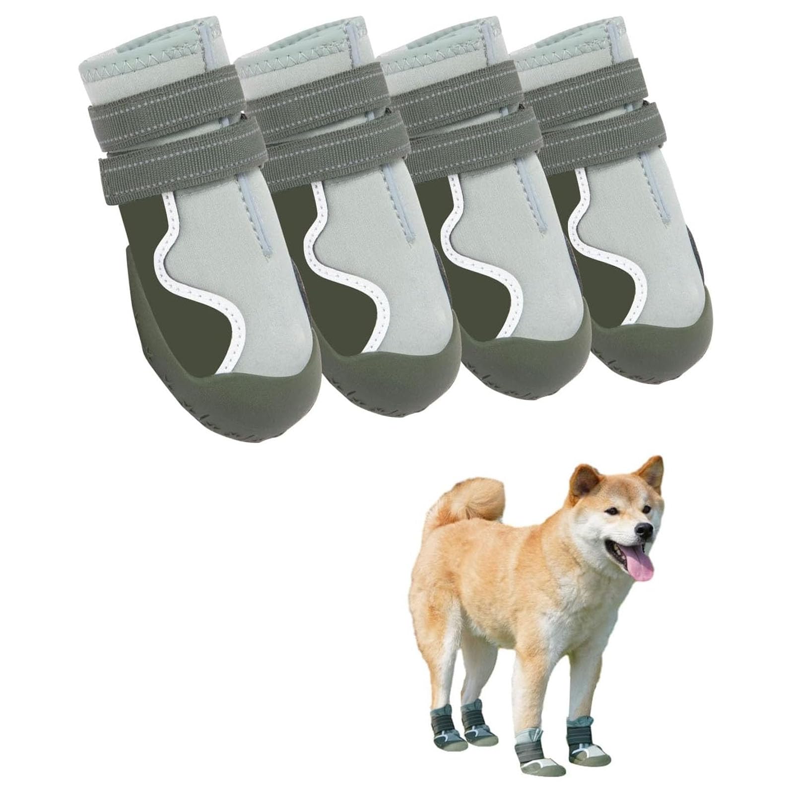 YPDOPORA Dog Shoes for Small Medium Large Dogs, Waterproof Dog Booties Paw Protector,Anti-Slip Dogs Shoes with Reflective for Winter Snowy Summer Hot Pavement,Green,L