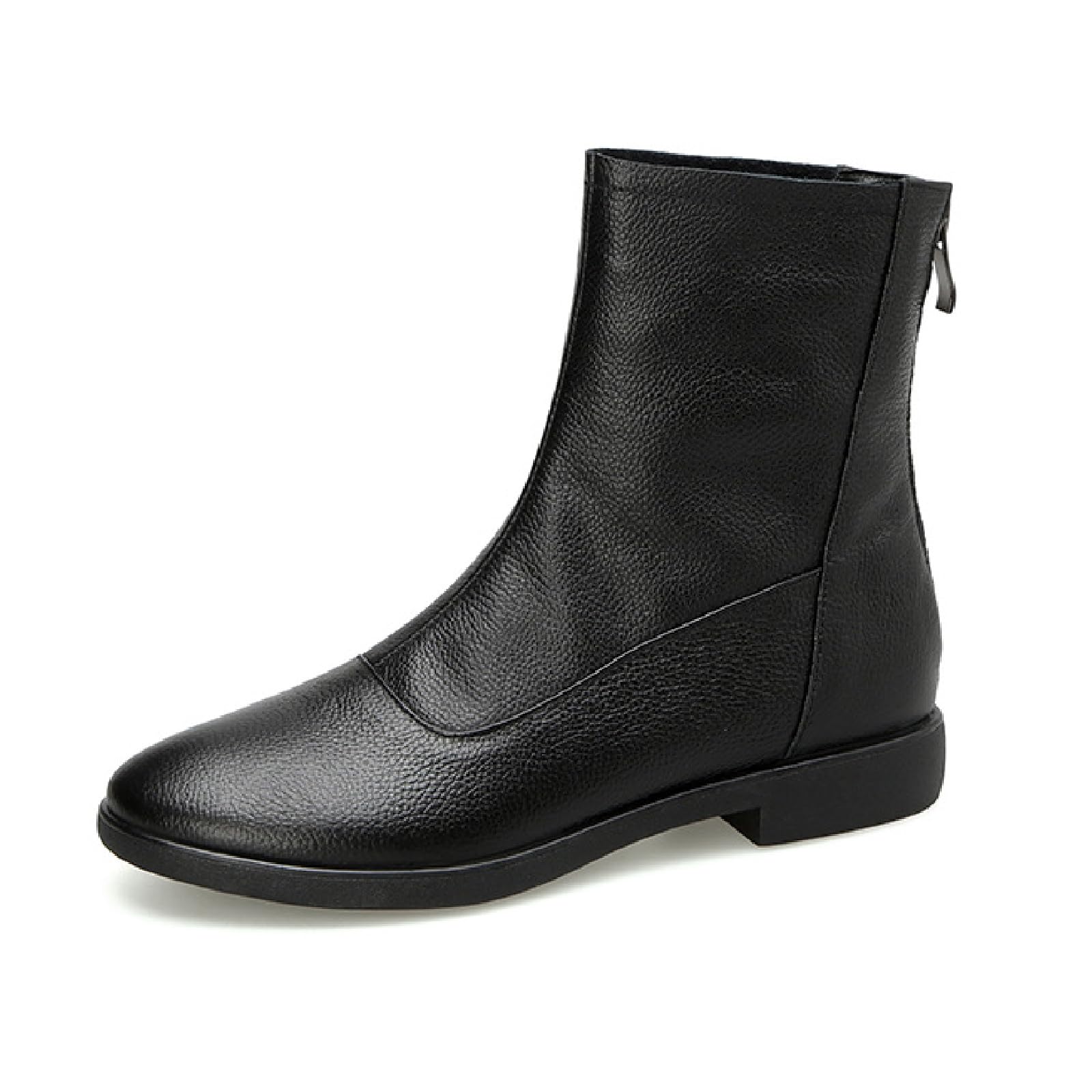 Womens Leather Low Heel Ankle Boots Womens Pointed Toe Soft Comfort Chunky Heels Casual Booties