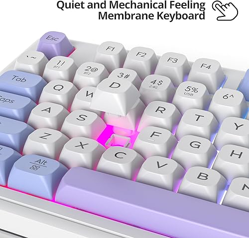 Miniatura 3 de Fogruaden Teclado inalámbrico silencioso 96% silencioso para juegos con teclado numérico y perilla, sensación mecánica, resistente a derrames,