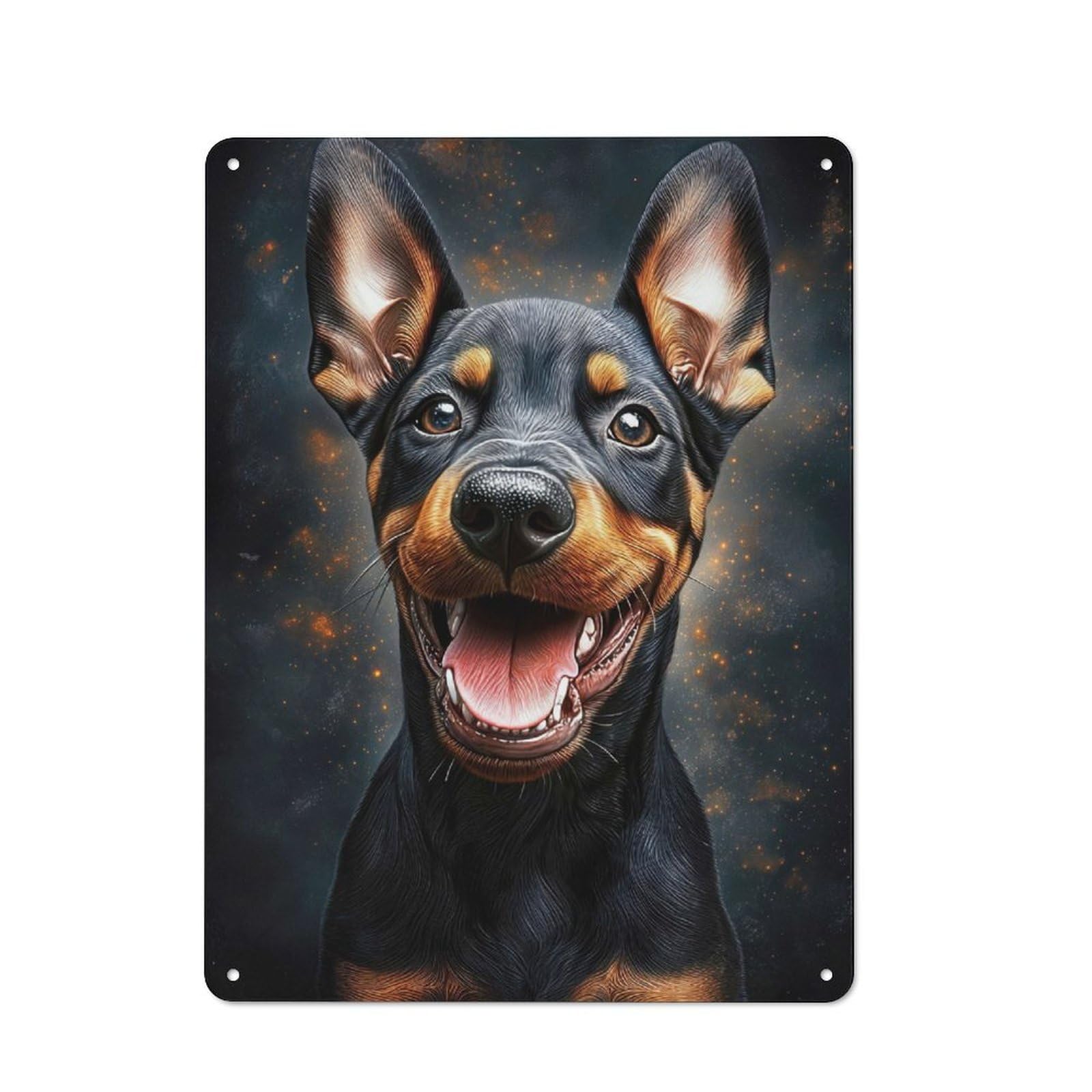 Junmoney Happy Doberman Puppy Rustic Metal Plaque 40X30cm For Lounge Or Reading Corner, For Home Office, Studio And Craft Room Walls