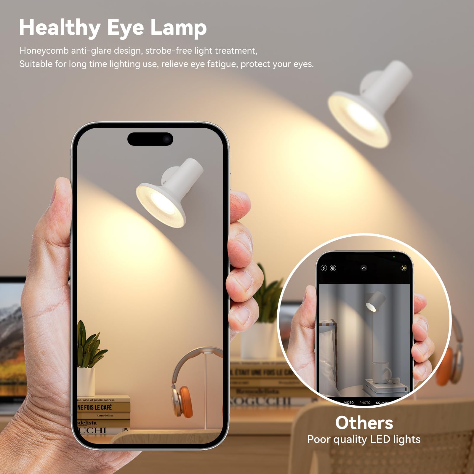 LED Lampada da Parete Interno,Bianco/Naturale/Caldo, Applique Ricaricabile da 2600 mAh,Luminosità Regolabile 10-100%, Illuminazione Ruotabile a 360 Gradi, Adatta per Corridoi/Soggiorno/Comodino