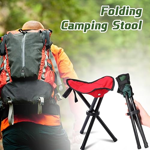 Miniatura 6 de Paquete de 3 taburetes plegables para camping, silla plegable portátil, silla de trípode para pesca, playa, picnic, al aire libre, jardinería y